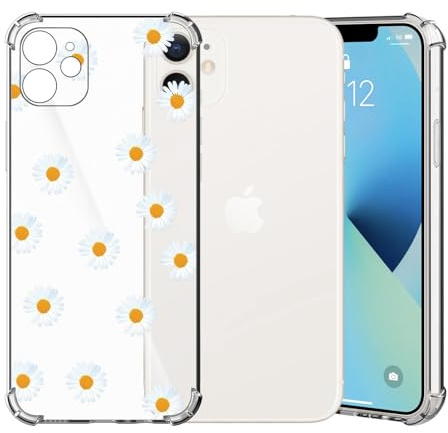 ChoosEU Clear Case for iPhone 11 with Flower, White Yellow | Slim Soft TPU Silicone Phone Case, Floral Pattern Print Design for Women Girl, Shockproof Airbag Protective Transparent Cover