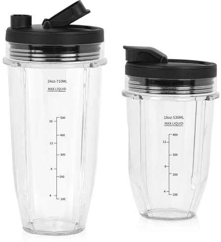 SWAWIS Lote de 2 Vasos de Reemplazo para Licuadora de 18oz(530ml) y 24oz(710ml) Compatible con Ninja Auto-iQ Mixer BN750EU BN495EU BN800EU TB301EU TB401EU CB100EU CB350EU