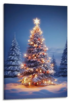 IUAUTVZM Poster decorativo da parete su tela con paesaggio innevato e albero di Natale in 3D, decorazione moderna per la camera da letto, 20 x 30 cm