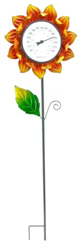 Gartenthermometer aus Metall – Wetterbeständiger Thermometerstab aus Metall | Sonnenblumen-Thermometer mit auffälliger Anzeige für Terrasse, Rasen, Balkon, Wanddekoration
