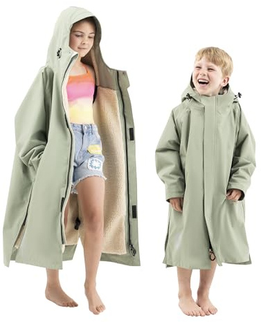 Red Original Unisex Kids Premium EVO PRO Dry Changing Robe - Waterproof, Windproof, Warm, Lightweight, Sherpa Fleece Lined, 100% Recycled Material (Sage Green, XS - 4-9 Years)