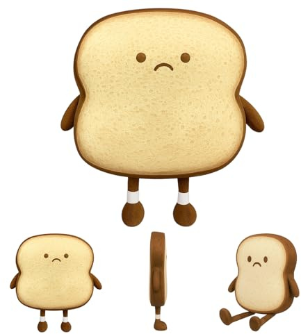 YceLon 1 Stück Toastbrot Kissen, weiches Kuscheltier, lustiges 3D Brot Kissen, Spielzeug für Kinder und Erwachsene (19×18×3cm)