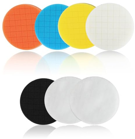 Kievano Lot de 7 tampons de polissage 125 mm – Éponge de polissage de voiture avec microfibre et mousse – Différents degrés de dureté – Pour polisseuse excentrique, visseuse sans fil et ponceuse