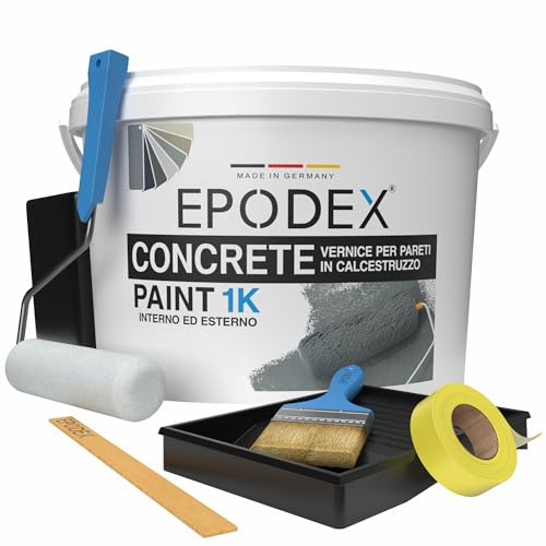 EPODEX 1K PEINTURE BÉTON, Peinture Sol & Mur avec accessoires, Peinture béton extérieure, résistante UV & abrasion, Intérieur & extérieur sans eau stagnante, 6.6kg suffit pour 2 couches sur 46m²