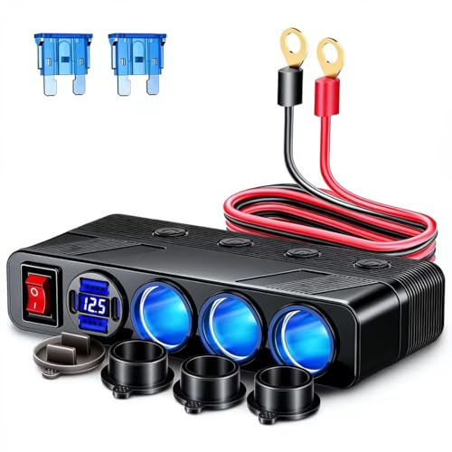 VAYALT 7 IN 1 Zigarettenanzünder Verteiler,【2026 Upgrade】180W 12V Steckdose, 3 Steckdosen Zigarettenanzünder Adapter mit 36W PD+QC 3.0 USB Schnellladung, für Wohnmobil, iPad, Dashcam, GPS, Sitzheizung