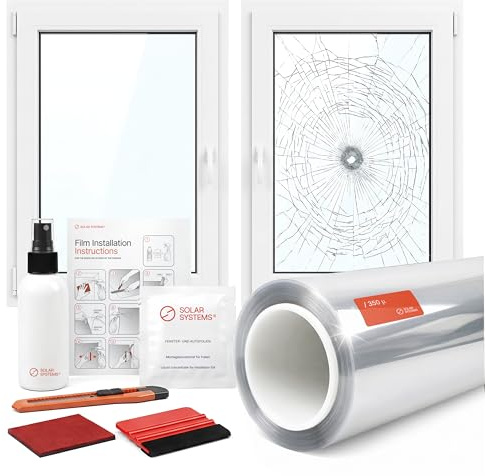 Solar Systems - Splitterschutzfolie - Sicherheitsfolie Fenster Einbruchschutz - Transparent, Selbstklebend - 12C 350 µ Dick, Schutz P2A - für Zu Hause, Büro - mit UV Schutz - 152cm x 100cm
