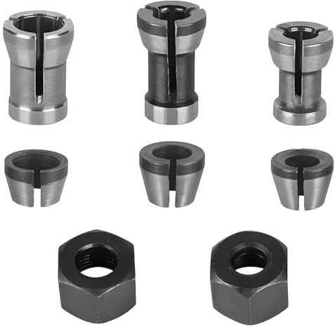 8PCS Router Bit Collet Chuck Set, Wood Engraving Machine Adapter Carbon Steel Woodworking Milling Chuck with Milling Machine, Engraving Trimming Wood Cutter 6/6.35/8mm Steel Collet Adapter