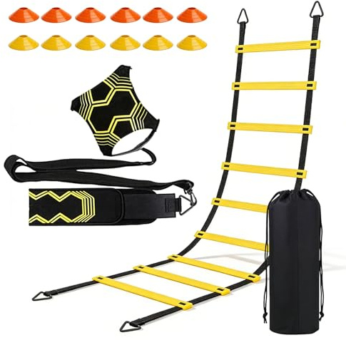 Entrainement Foot Kit, Échelle de Coordination 6m avec 12 Cônes, Accessoires Foot Entraînement pour Agilité, Vitesse et Pratique du Football