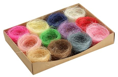 FIXOSHEE 12 Nids Décoratifs en Paille Naturelle Colorée Assortie, Mini Nids D'œufs Artisanaux pour Décoration de Pâques, Ornements Festifs pour Table, Couleur Aléatoire Plusieurs Styles