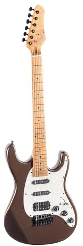Guitare Électrique Gaucher Cordes De Guitare Électrique Solides 7 Finitions Métalliques Corps En Peuplier Manche Érable Manche Réglable Micro SSH(Brown)