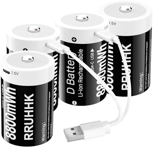 (8800mWh) Piles D Rechargeables USB-C, Nouvelle Mise à Niveau de Rechange de Batterie Lithium D Cell de Haute capacité pour Projecteurs, Jouets Électroniques etc. - Lot de 4