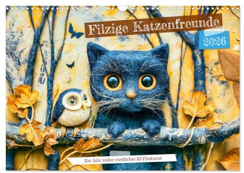 Filzige Katzenfreunde - Ein Jahr voller niedlicher KI-Filzkunst (Wandkalender 2026 DIN A3 quer), CALVENDO Monatskalender: Kunstvolle Filzkatzen, die ... das ganze Jahr erfreuen. (CALVENDO Tiere)
