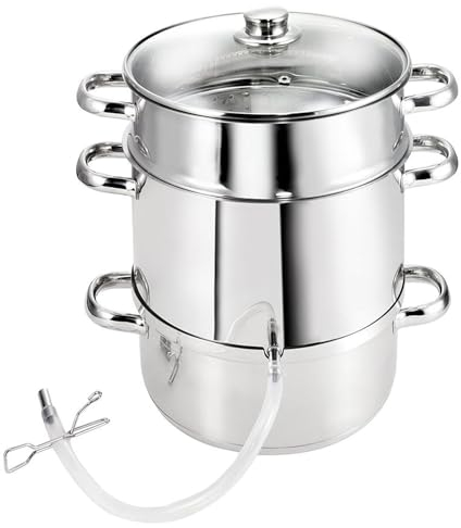 BURI Dampfentsafter aus Edelstahl 38x40cm Entsafter für Gemüse Kräuter Obst Säfte herstellen Küche Zubehör Saftkocher mit Glasdeckel Küchengerät Dampf Töpfe – für alle Herdarten - induktionsgeeignet
