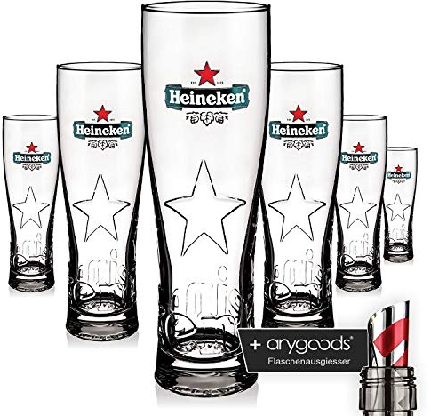 Heineken Lot de 6 verres Star Edition Edge, 0,5 l en relief, barre à gaz et bouchon anygoods
