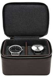 Stackers Herren-Uhrenbox mit Reißverschluss, Kunstleder, braun, Doppelbett