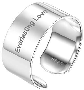 PROSILVER personalisiert Breiter Ring 925 Silber für Männer Frauen - verstellbar hochglanzpoliert Band Ring 10mm breit Offener Ring Name Texte Gravur Schmuck Accessoire für Mädchen Jungen