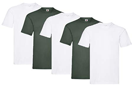 Fruit of the Loom Men's Super Premium Short Sleeve T-Shirt (Pack of 5), 3white2bottle green, XL