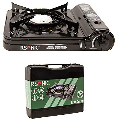 RSonic tragbarer Gaskocher mit Tragekoffer | Slim Edition | Turbo Leistung 2.75 kW | Campingkocher, Tischkocher | Schwarz | (nur Gaskocher)
