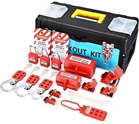 HOLULO Lockout Tagout Kit, Safety Lockout Padlock, 10 Lockout Tag, 4 Safety Padlock,4 Lockout Hasp,5 Breaker Lockout, 2 Plug Lockout, Tool Box, Plastic Buckle
