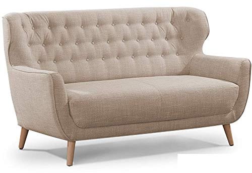 CAVADORE Zweisitzer-Sofa Abby / Klassisches Polstersofa mit Knopfverzierung / 153 x 89 x 88 / Strukturstoff, beige