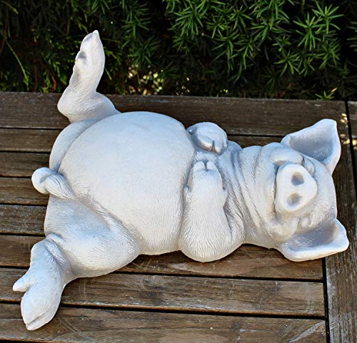 Deko Figur lustiges Schwein auf Rücken liegend L 33 cm/H 11 cm Dekofigur Gartenfigur aus Beton