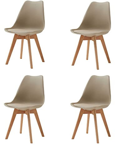 GrandCA HOME Lot de 4 Chaises de Salle à Manger Scandinaves avec Assise Rembourrée et Pieds en Bois en Métal, Chaises de Cuisine pour Chambre, Salon, Kaki