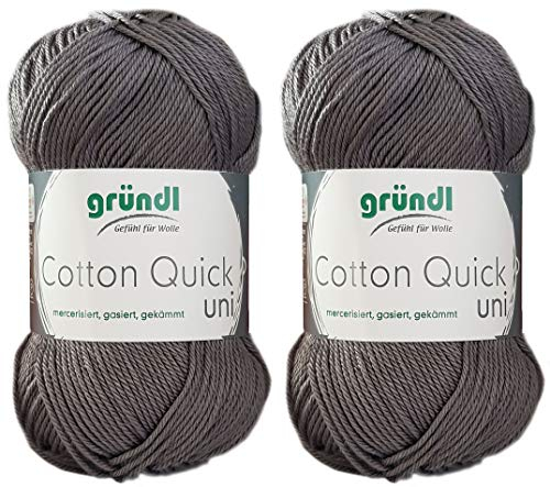 2x50 Gramm Gründl Cotton Quick 100% Baumwolle, Häkelgarn mercerisiert, gasiert, gekämmt inkl. Anleitung für ein Meerschwein (110 Dunkelgrau)