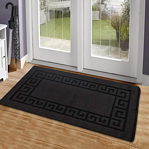 PHP Non Slip Large Front Door Mat, 50 x 80 cm Washable, Anti Slip and Waterproof Doormat, Outdoor and Indoor Rug, Gel Backed Dirt Trapper Kitchen Floor Mats - Black