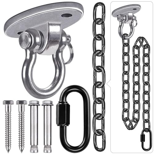 BeneLabel Colgador de Madera y hormigón Giratorio de 180° para Hamaca, Tornillo para Colgar, Soporte Ovalado de Metal, mosquetón de Cadena Negra de 1 m, para Parque Infantil, Silla de Yoga, Sacos de