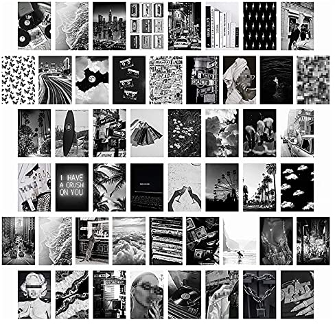 50-teiliges schwarz-weißes Foto-Wand-Collage-Set, ästhetisches Bild, indische Raumdekoration,VSCO-Poster for Schlafsaal, Wandkunstdrucke for Mädchen und Jungen,Schlafzimmer-Dekor for Creatur-Liebhaber
