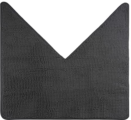 fluffy® Badteppich für Eckduschen aus Chenille mit Rutschfester Unterseite (V-Form | Innenmaße 45 x 45 cm, Anthrazit)