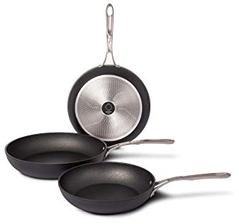 TVS Set Padelle Antiaderenti ISPIRATA Ø24-28-30 cm, Resistente ai Graffi, Alto Spessore, Senza Nichel, Compatibile con l'Induzione, Made in Italy