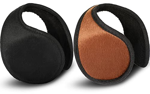 SATINIOR 2 Packungen Ohrwärmer Schwarz Vlies Ohrenschützer Winter Zubehör für Männer Frauen (Schwarz, Braun)