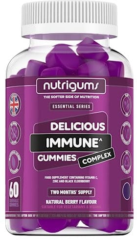 Immune Support Complex Gummy | Elderberry Extract 2000mg, Vitamin C and Zinc | Blueberry Flavour | 60 Vegan Gummies | Boost Immune System by NUTRIGUMS®