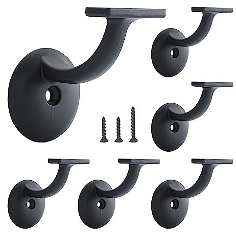 HOME MASTER HARDWARE Hand Rail Bracket, Heavy Duty Stair Support for Home or Office Stairways Handrail, Matte Black 6 Pack