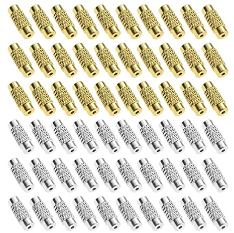 The Lord of the Tools 60pcs Screw Twist Clasps Brass Barrel Jewelry End Tip Caps 1mm Hole Tube Fastener Cord End Caps 11x3.5mm for DIY Bracelet Necklace Jewelry Making Gold and Silver