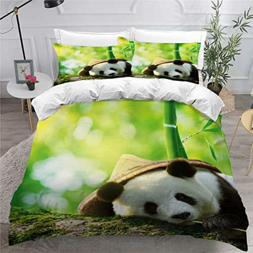 ZLKEJI Bettwäsche 135x200 cm Kinder Jungen Mädchen Bettwäsche Set Grün Panda Bambus Bettbezug Set mit 2 Kissenbezüge 80 x80 cm Kinder Teens 3 Stück Hypoallergen Flauschig Bettwäsche, Color5