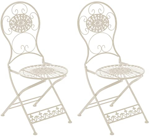 CLP 2er Set Eisen Klappstühle Im Jugendstil Mani I Gartenstühle Handgefertigt Aus Eisen, Farbe:antik-Creme