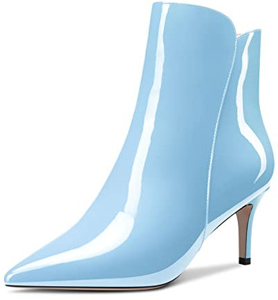 Aachcol Donna Stivaletti Chiusa a Punta Slip-on Spillo Medio Tacco Heel Verniciata Cerniera Blu Cielo 6 CM 38 EU
