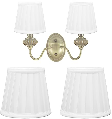 Hapivida 2 Stück Stoff Lampenschirm, E14-Clip auf Pleated Kerze Kronleuchter Lampenschirm Nachttisch Lampenschirm, Modern Simple Clip on Stehlampe Lampenschirm für Wandleuchte Tischlampe (Weiß)