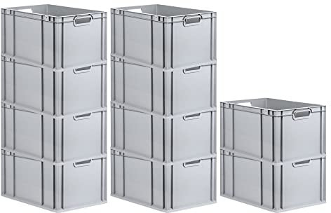 PROREGAL SparSet 10x Eurobox NextGen Grip | HxBxT 32x40x60cm | 65 Liter | Griffe offen | Grau | Eurobehälter, Transportbox, Transportbehälter, Stapelbehälter