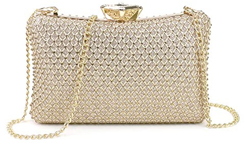 NICOLE & DORIS Sac Pochette de Soirée Femme Sac de Mariage en Paillettes Brillant Sac à Main Pochettes Bandoulière avec Chaîne Sacs Élégants pour Mariage Cocktail Fête Or