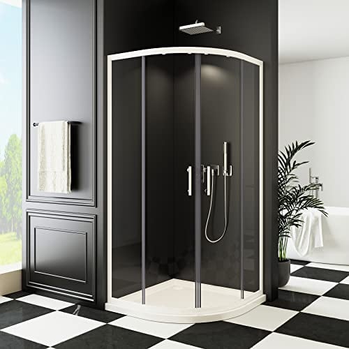Duschkabine 90x90cm Runddusche Viertelkreis dusche Schiebetür Weiß Doppel Eckeinstieg Duschtür Duschabtrennung Eckdusche 6mm ESG Sicherheisklarglas NANO Beschichtet Höhe 185cm