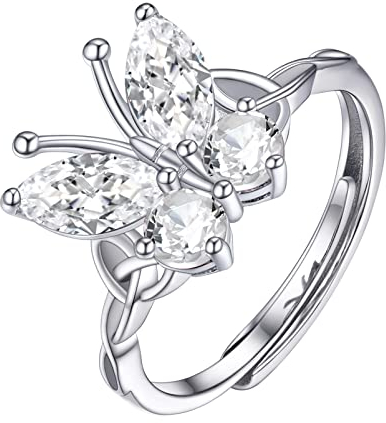 PROSILVER Bague Femme Papillon Argent avec Faux Diamant, Alliance Anneau Entrelacs Celtique pour Fille