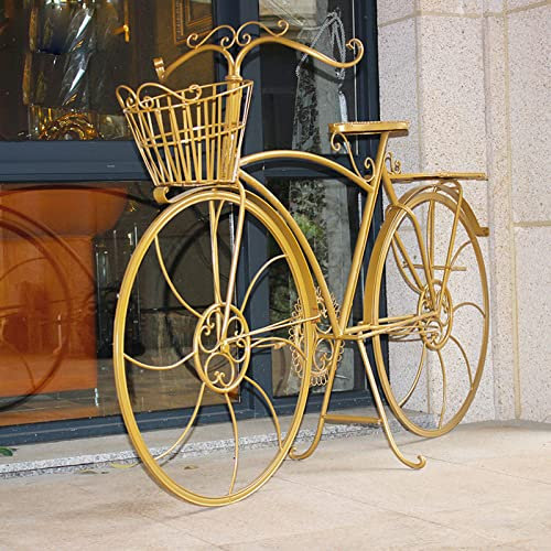 ASUMUI Fahrrad-Blumentopf, weiß, Garten-Pflanzgefäß, dekoratives Metall, Hochzeit, Fahrrad, Garten, Blumenständer (Gold)
