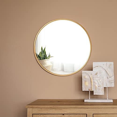 [en.casa] Miroir Mural Rond Design Style Industriel Salle de Bain Salon Toilette Cadre en Aluminium 60 cm Doré