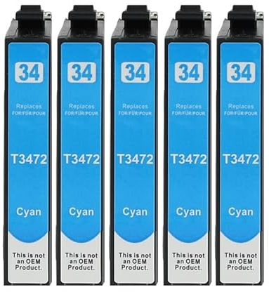 5 kompatible Druckerpatronen T3472, T34 XL Cyan, kompatibel mit Epson Workforce Pro WF-3720DW, WF-3720DWF, WF-3725DWF