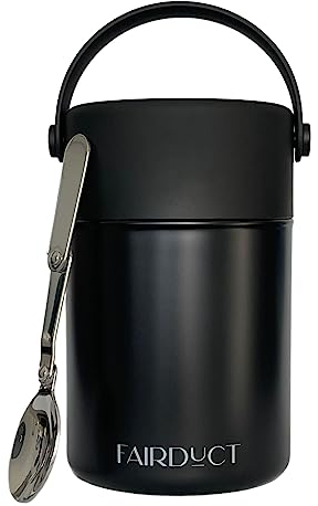 Fairduct®️ Edelstahl Thermobehälter für Essen I 800 ml I mit Löffel, Thermobox Mittagessen, Thermo Lunchbox für Kinder & Erwachsene, Babybrei Thermobecher, Warmhaltebehälter Essen