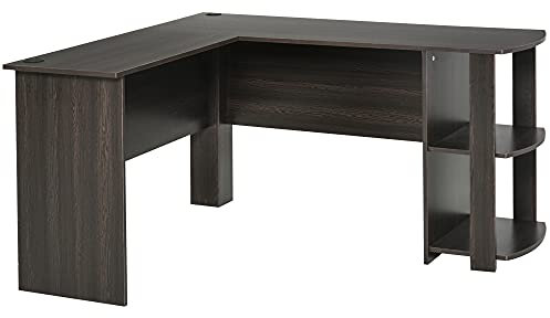 HOMCOM Mesa de Ordenador PC Escritorio para Oficina Hogar Tipo Esquinera Forma L con Estantes 136x130x72cm Madera
