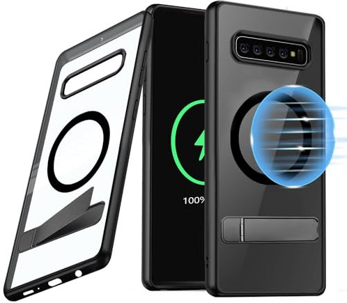Guizzcg Magnetische Schutzhülle für Samsung Galaxy S10 Plus / S10+ (6,4 Zoll), verbesserte Schutzhülle mit Standfunktion, kompatibel mit Magsafe, weicher TPU-Stoßdämpfer + transparente Rückseite